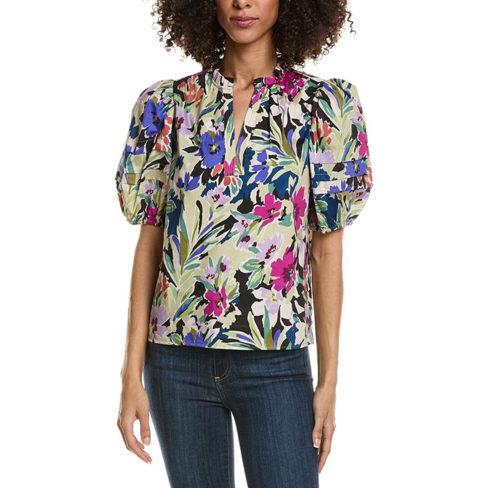 Tyler Böe Womens  Jenna Watercolor Blouse, Beige
